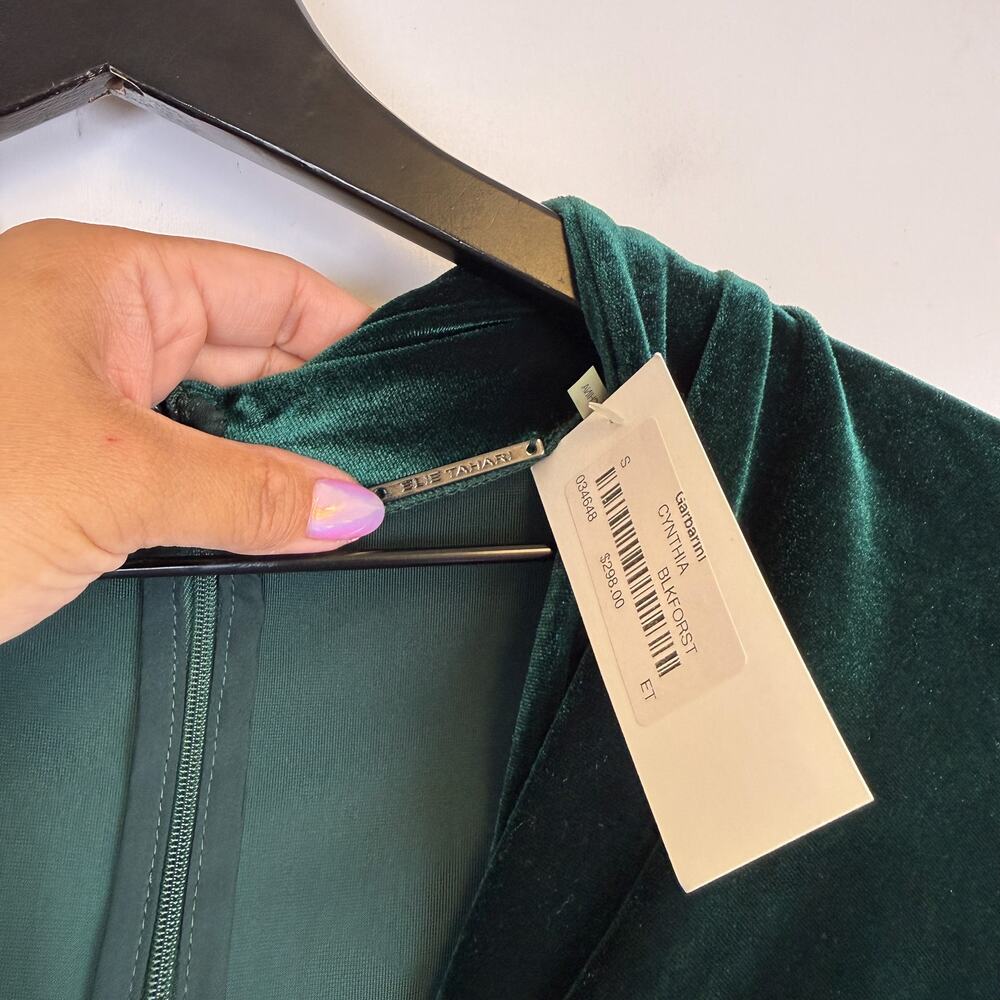 New Elie Tahari Cynthia Twist-front Velvet Dress Sheath Green - S - Picture 4 of 10
